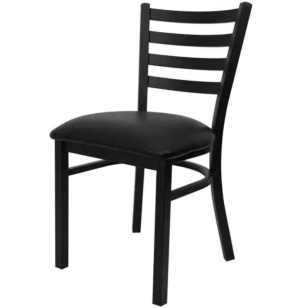 Black Metal Dining Chair with Slatted Back and Vinyl Seat - PRHOMZ