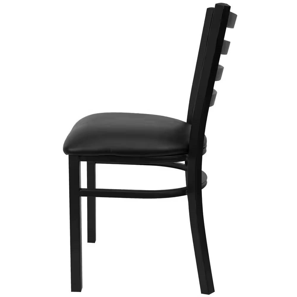 Black Metal Dining Chair with Slatted Back and Vinyl Seat - PRHOMZ