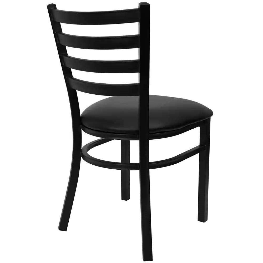 Black Metal Dining Chair with Slatted Back and Vinyl Seat - PRHOMZ