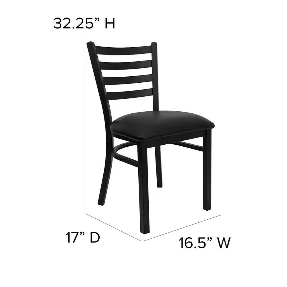 Black Metal Dining Chair with Slatted Back and Vinyl Seat - PRHOMZ