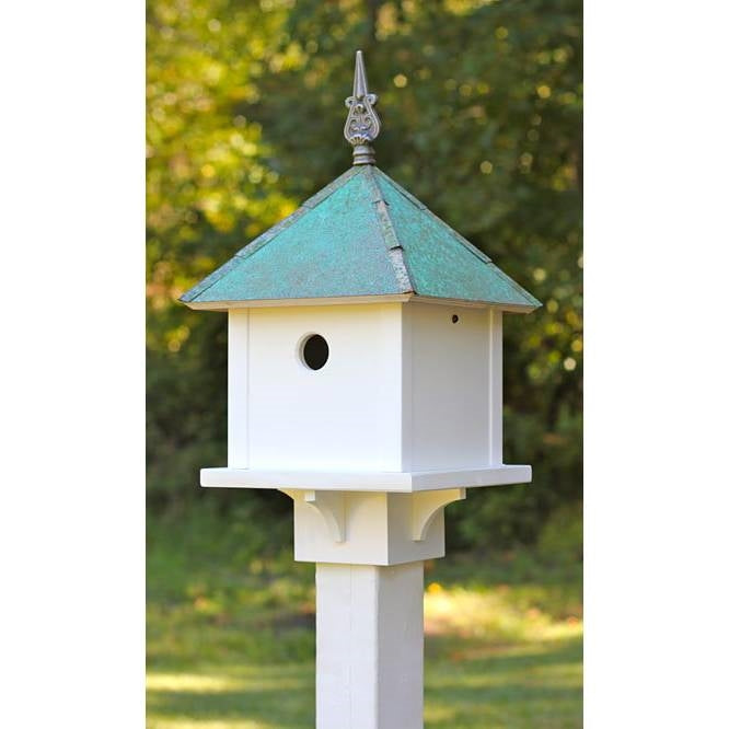 White PVC Square Bird House with Verdigris Copper Roof - Made in USA-0
