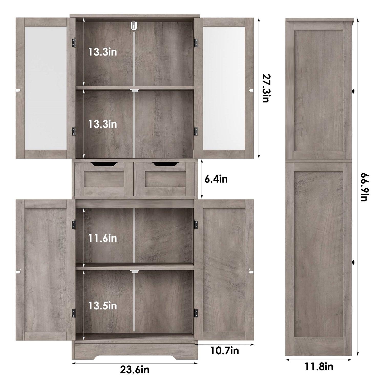 Farmhouse Bathroom Linen Cabinet with Storage Drawers in Grey Taupe Wood Finish-4