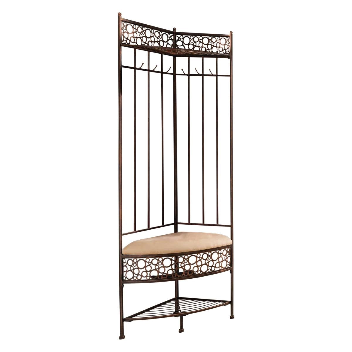 Metal Corner Hall Tree Foyer Entryway Shoe Storage Bench Coat Rack in Copper-1