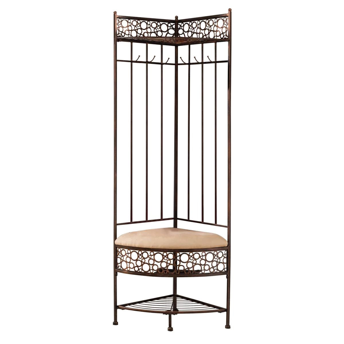 Metal Corner Hall Tree Foyer Entryway Shoe Storage Bench Coat Rack in Copper-2