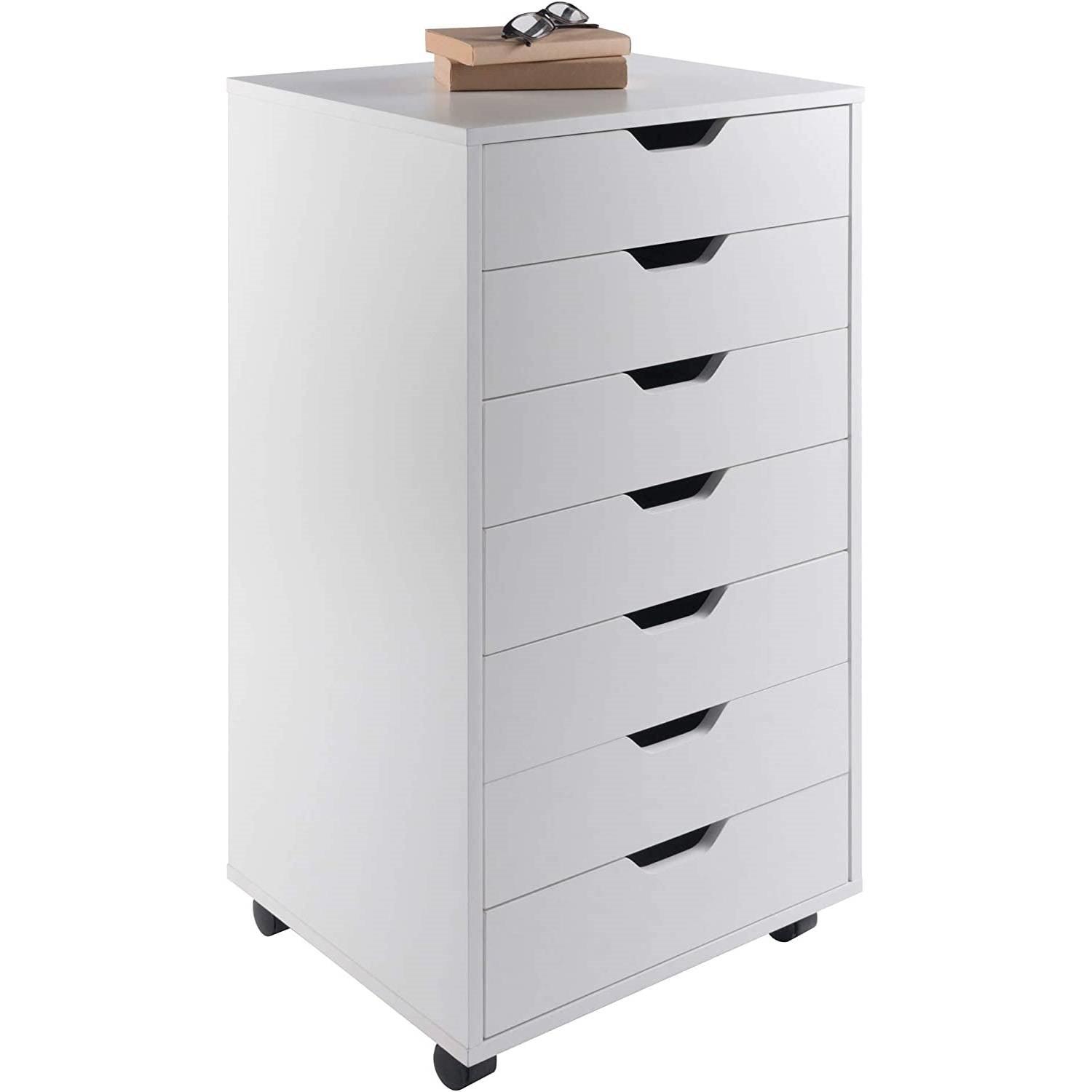 Modern Scandinavian Style 7-Drawer Storage Cabinet Chest in White Finish - PRHOMZ