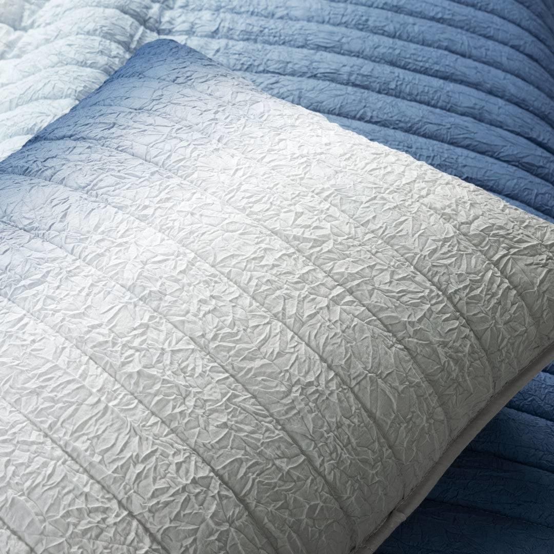 King size Blue Grey Lightweight Crinkle Fabric 3 Piece Quilt Set - PRHOMZ