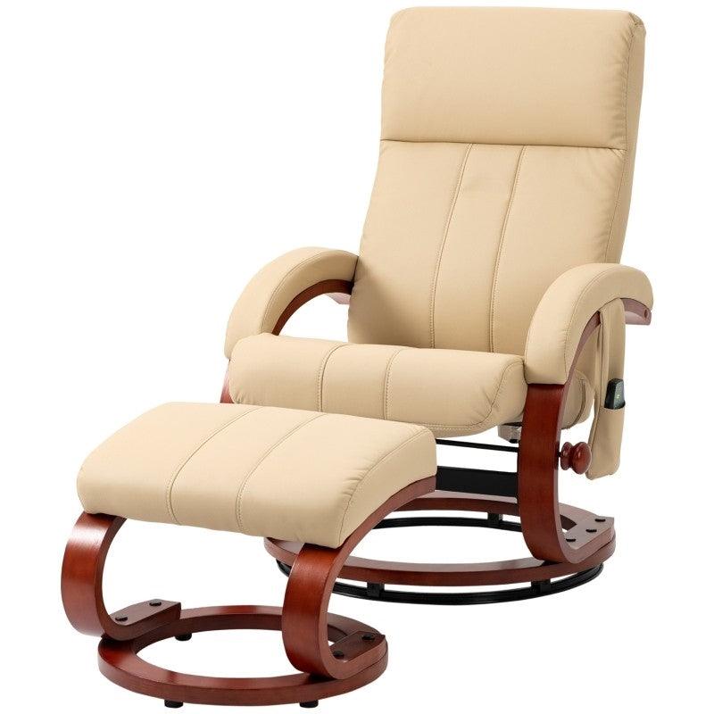Adjustable Beige Faux Leather Electric Remote Massage Recliner Chair w/ Ottoman - PRHOMZ
