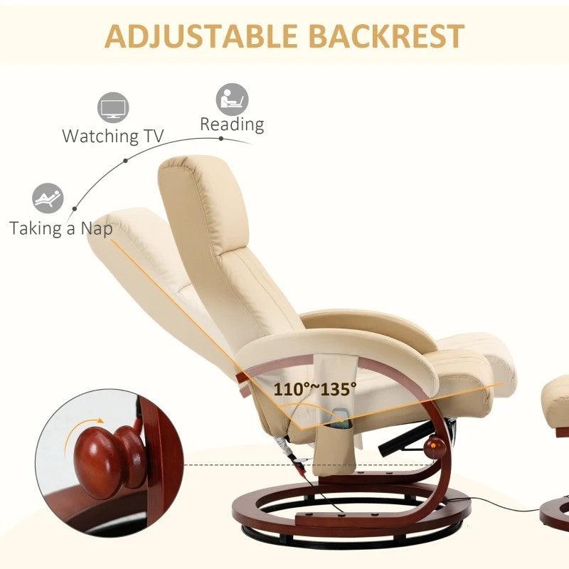Adjustable Beige Faux Leather Electric Remote Massage Recliner Chair w/ Ottoman - PRHOMZ
