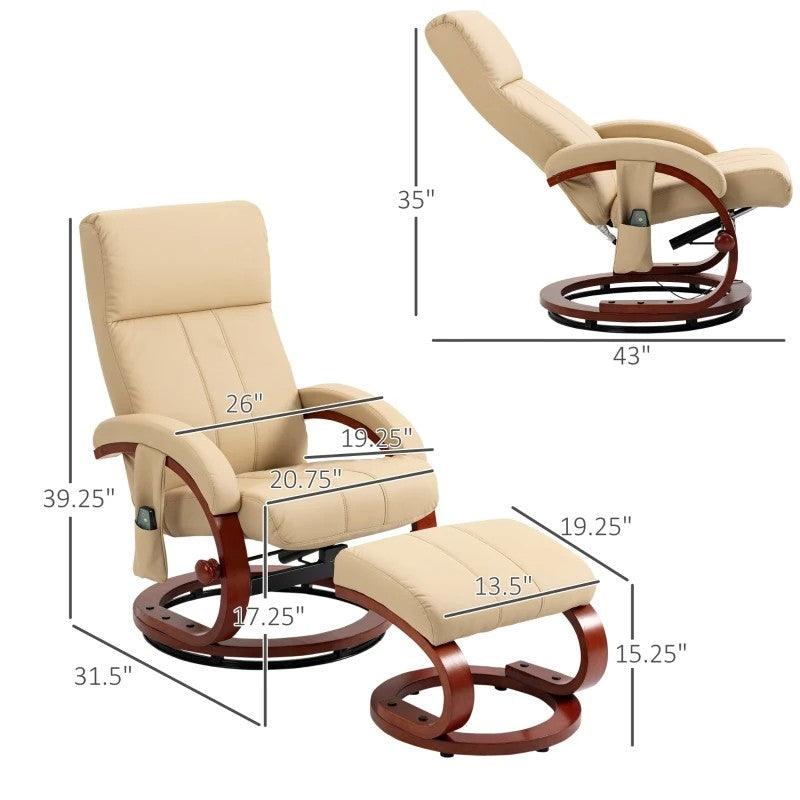 Adjustable Beige Faux Leather Electric Remote Massage Recliner Chair w/ Ottoman - PRHOMZ