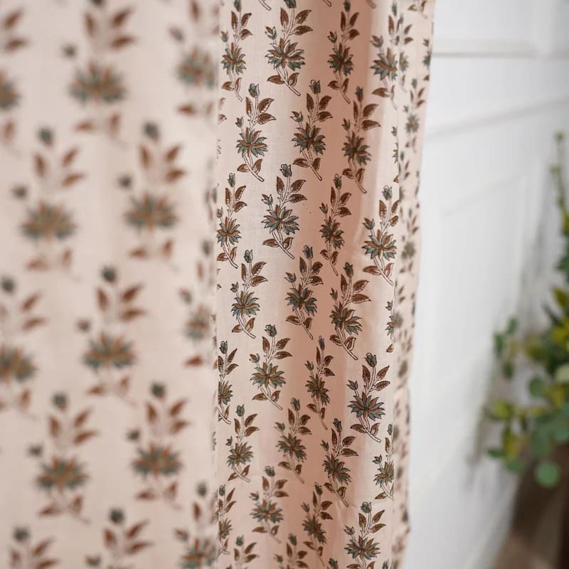 Block Print Blackout Linen Ring Curtain - Deepika