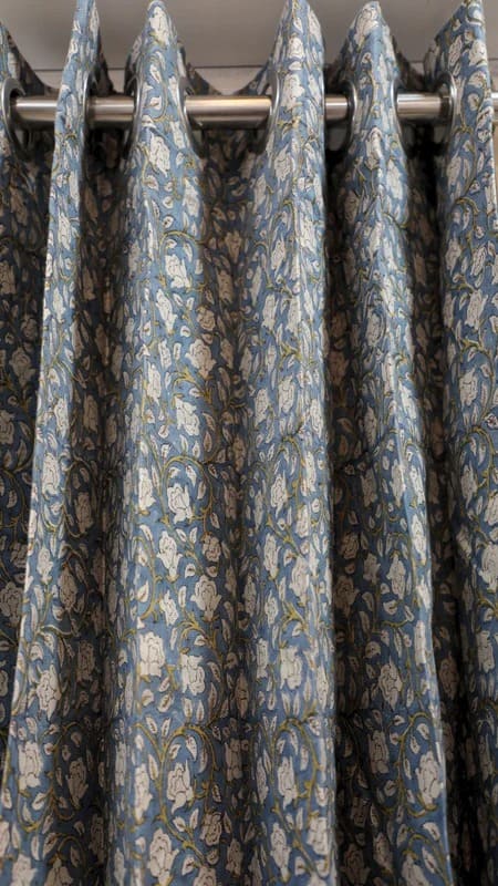 Indian Block Print Floral Amritvela Linen Curtains