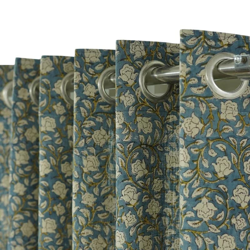 Block Print Linen Blackout Curtains - Amritvela