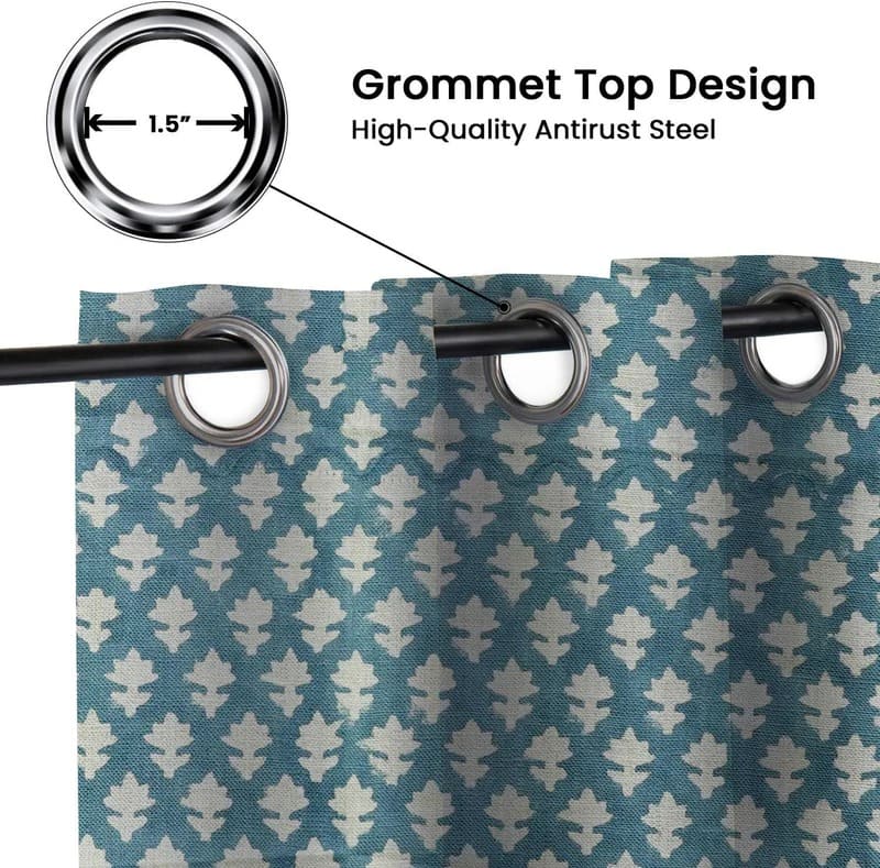 Block Print Blue Floral Grommet Pinkcity Curtains