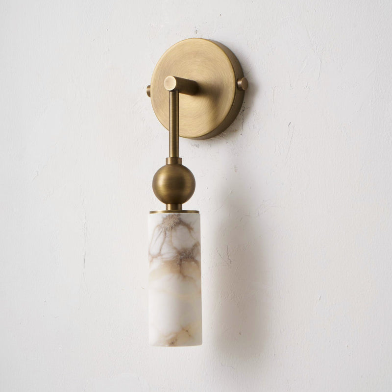 Natural Alabaster Wall Sconce with Brass Hardware | Warm Glow Bedside Light