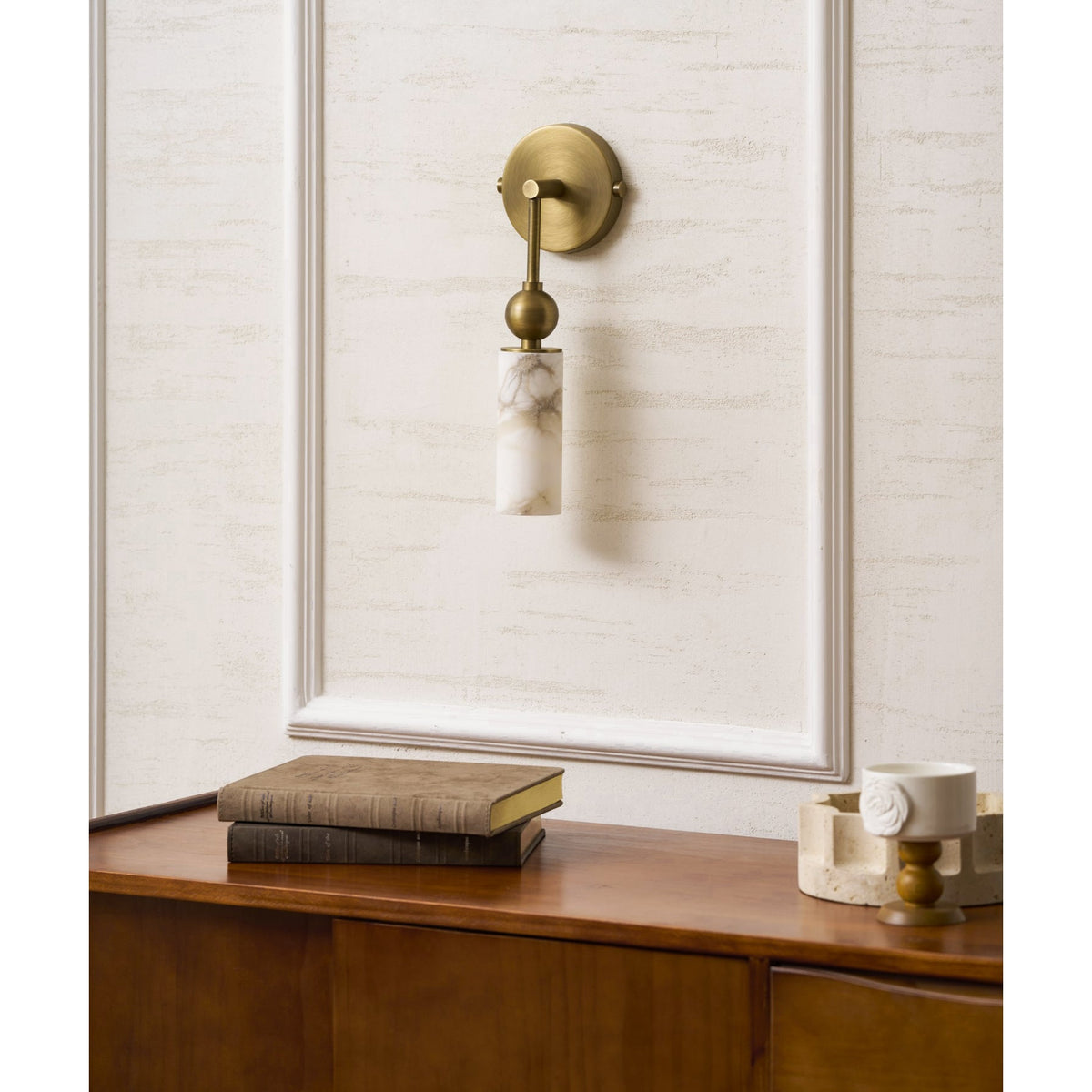 Natural Alabaster Wall Sconce with Brass Hardware | Warm Glow Bedside Light