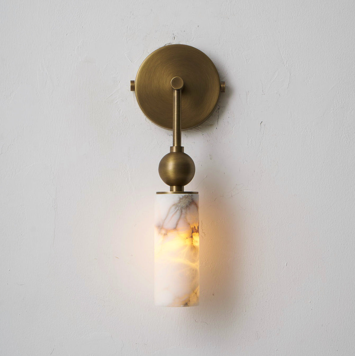 Natural Alabaster Wall Sconce with Brass Hardware | Warm Glow Bedside Light