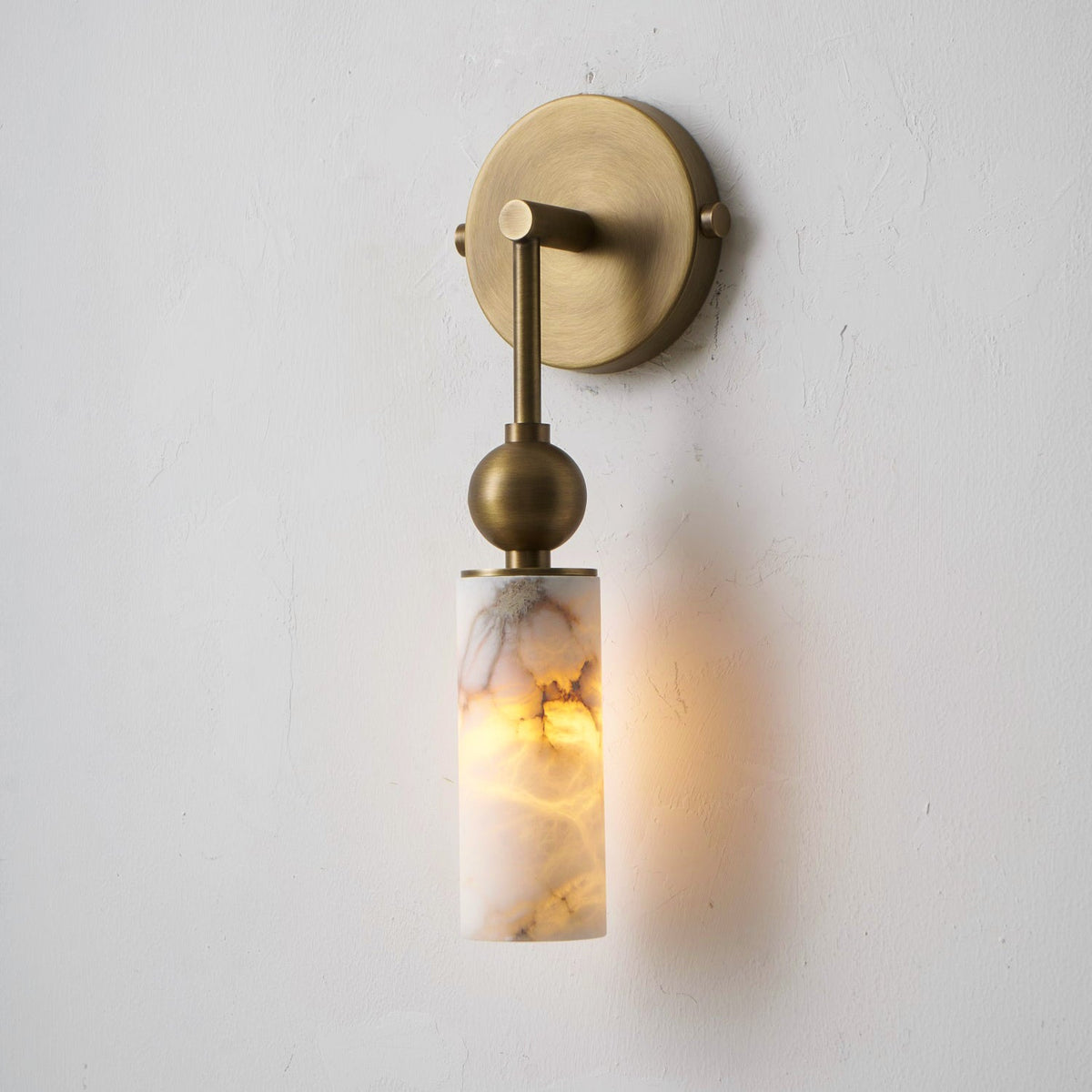 Natural Alabaster Wall Sconce with Brass Hardware | Warm Glow Bedside Light