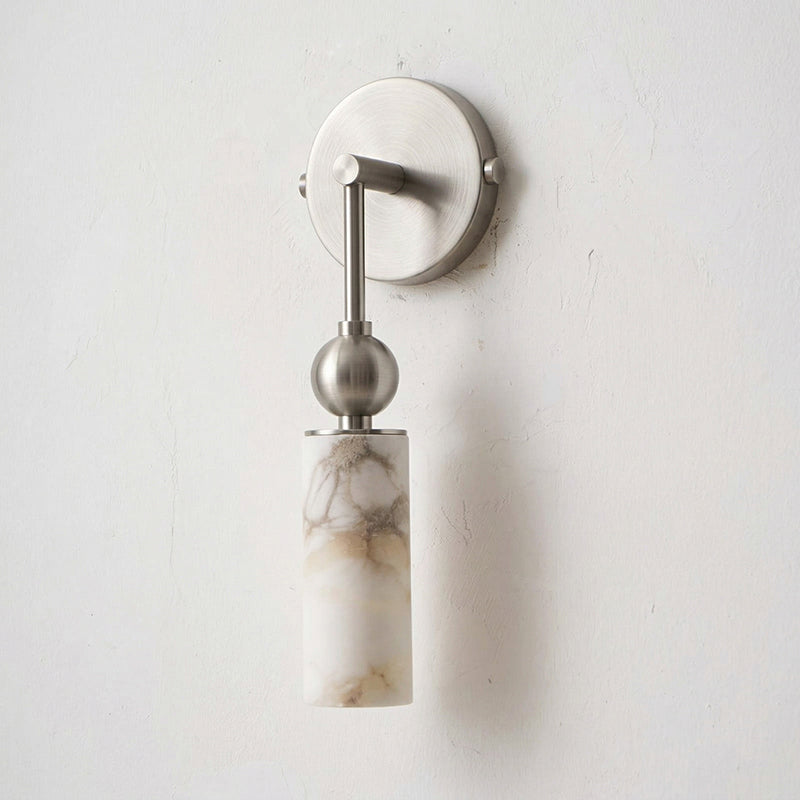 Natural Alabaster Wall Sconce with Brass Hardware | Warm Glow Bedside Light