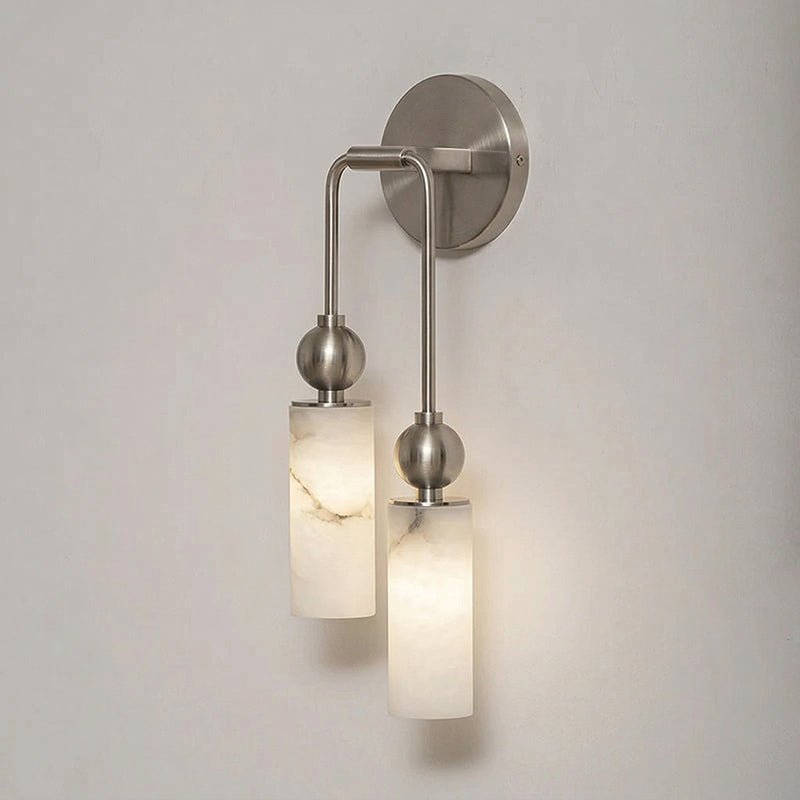 Natural Alabaster Wall Sconce with Brass Hardware | Warm Glow Bedside Light