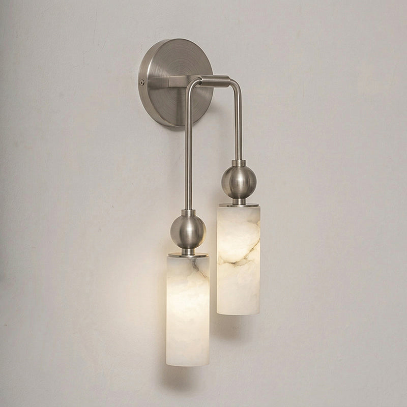 Natural Alabaster Wall Sconce with Brass Hardware | Warm Glow Bedside Light