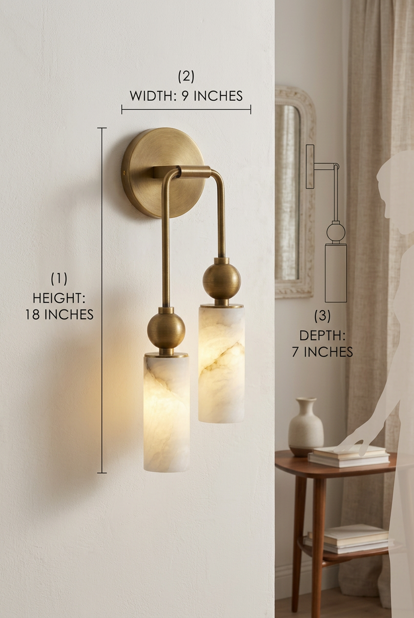 Natural Alabaster Wall Sconce with Brass Hardware | Warm Glow Bedside Light