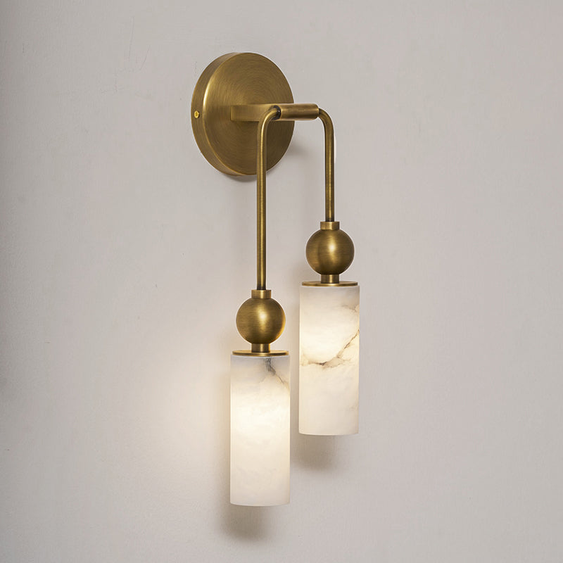 Natural Alabaster Wall Sconce with Brass Hardware | Warm Glow Bedside Light