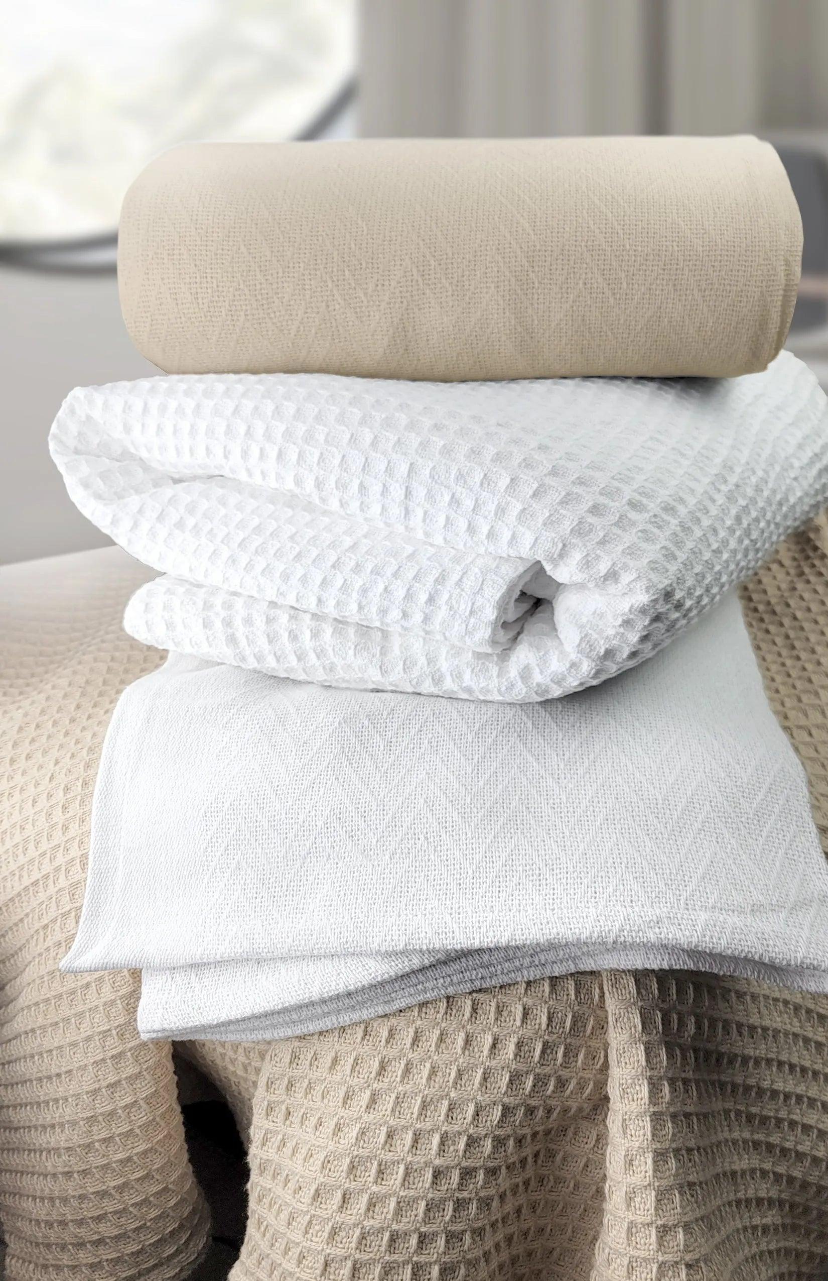 Herringbone & Honeycomb Weave Cotton Thermal Blanket 2 PK - PRHOMZ