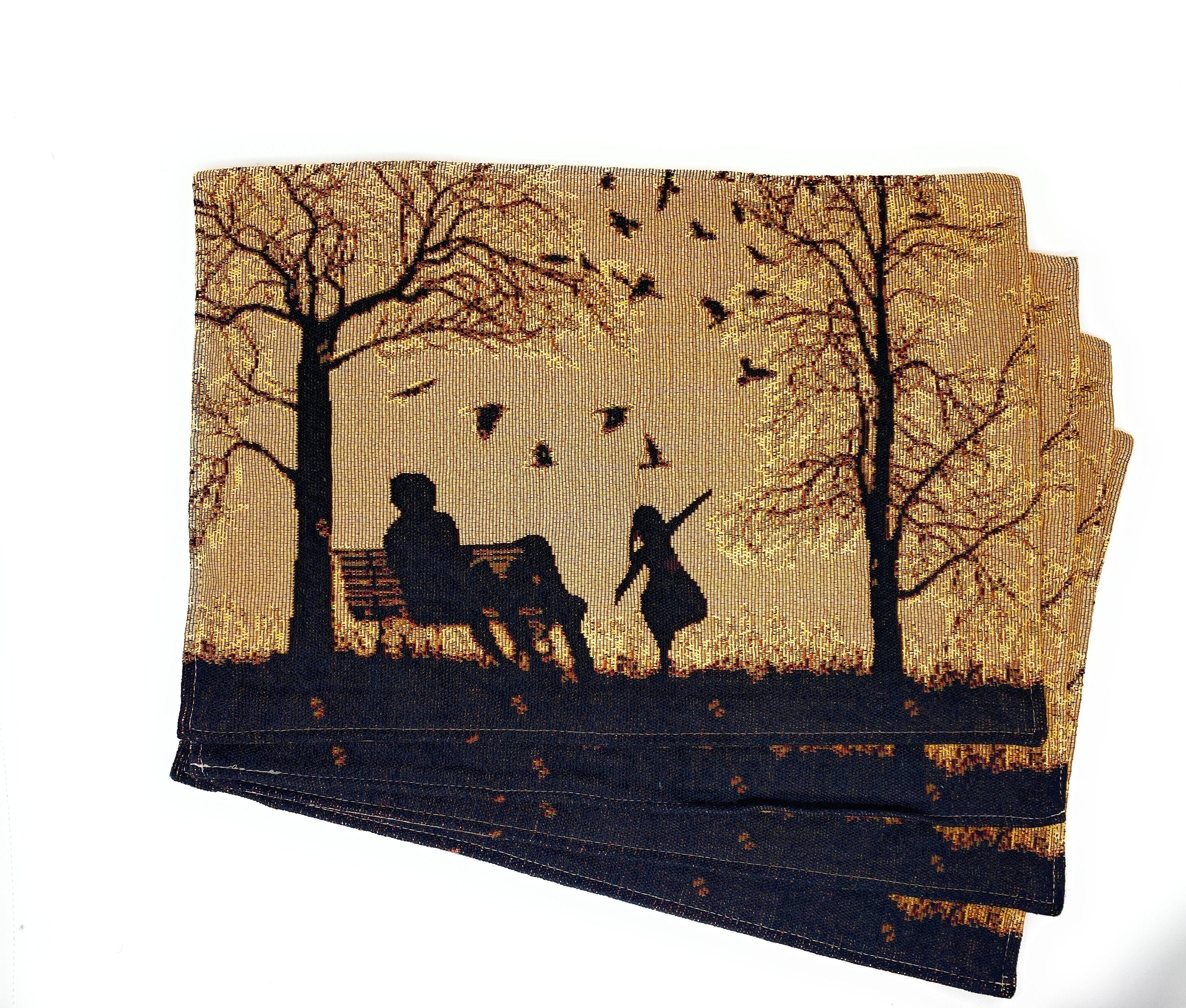 DaDalogy Bedding Set of 4 Pieces Autumn Birds Blessing Tapestry Dining Placemats 13” x 19” (Thanksgiving)