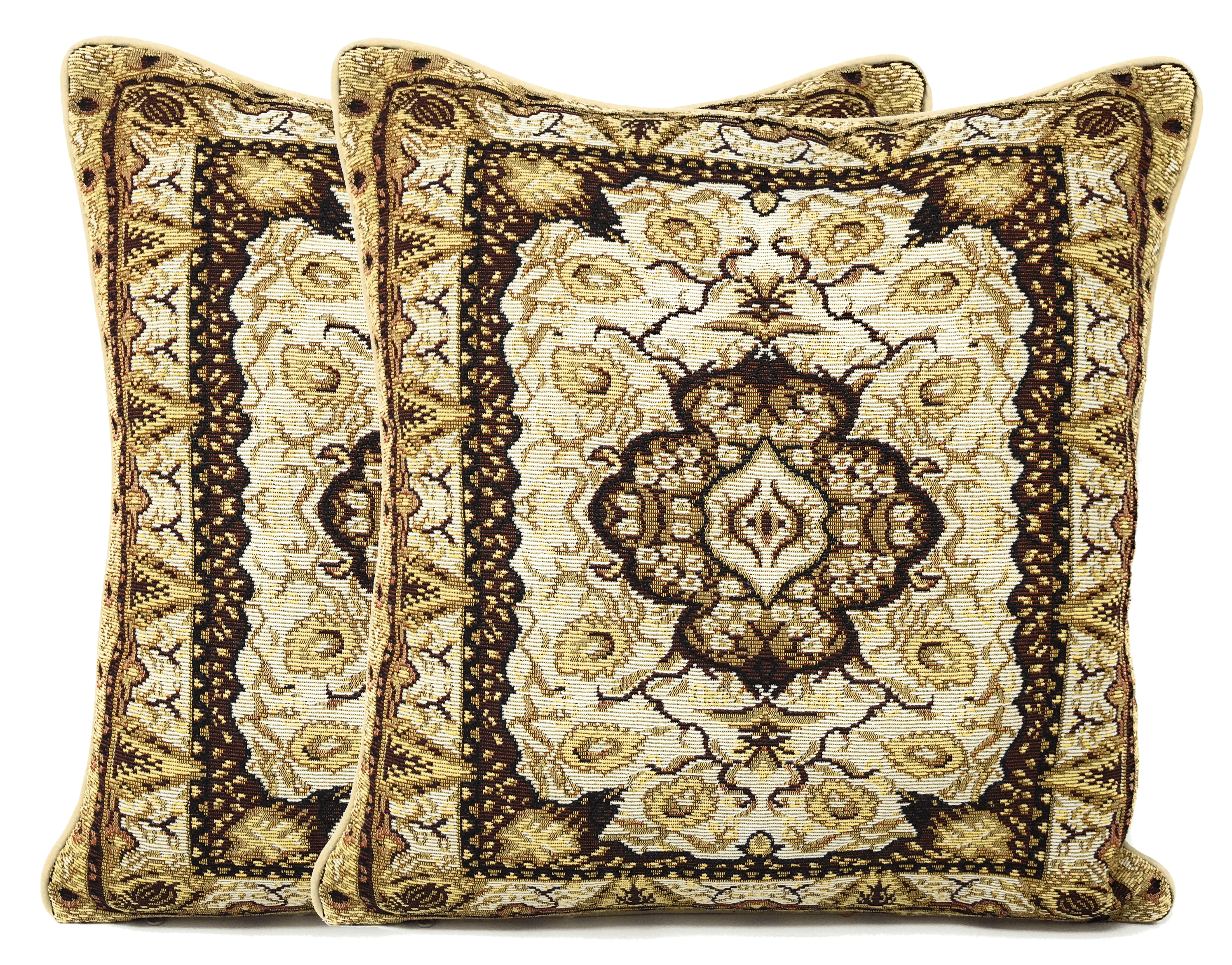 DaDa Bedding Elegant Golden Persian Style Rug Floral Tapestry Throw Pillow Covers 16" x 16"