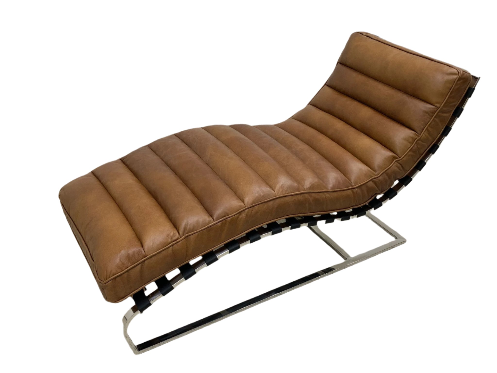 Plano Modern Channeled Leather Chaise Lounge - Light Brown Leather