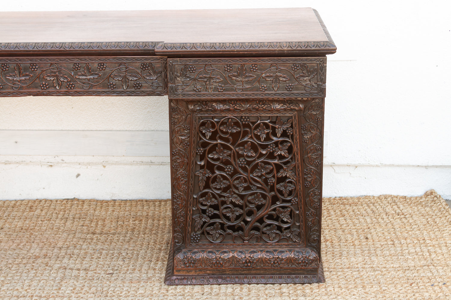 Finely Carved Anglo-Indian Rosewood Pedestal Desk