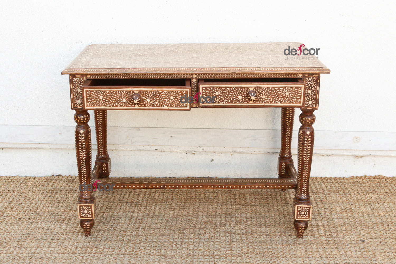 British Colonial Scalloped Inlay Design Writing Desk