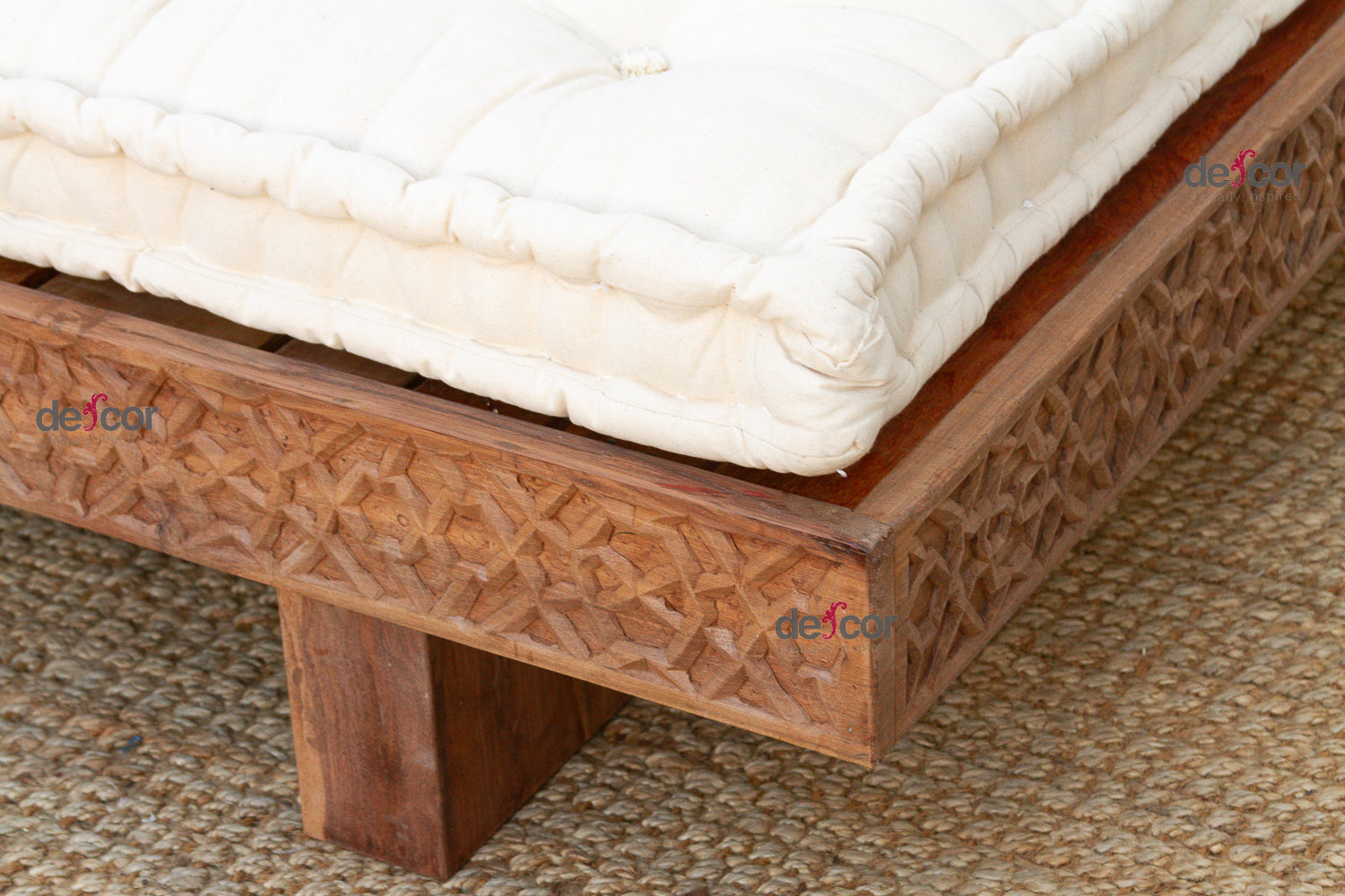 Reclaimed Wood Modern Moroccan Carved Low Sofa