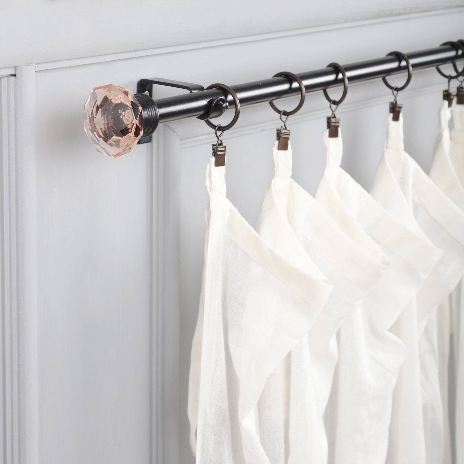 Black Extendable Curtain Pole | 19mm | Coral Glass Finials | 61-366cm-0