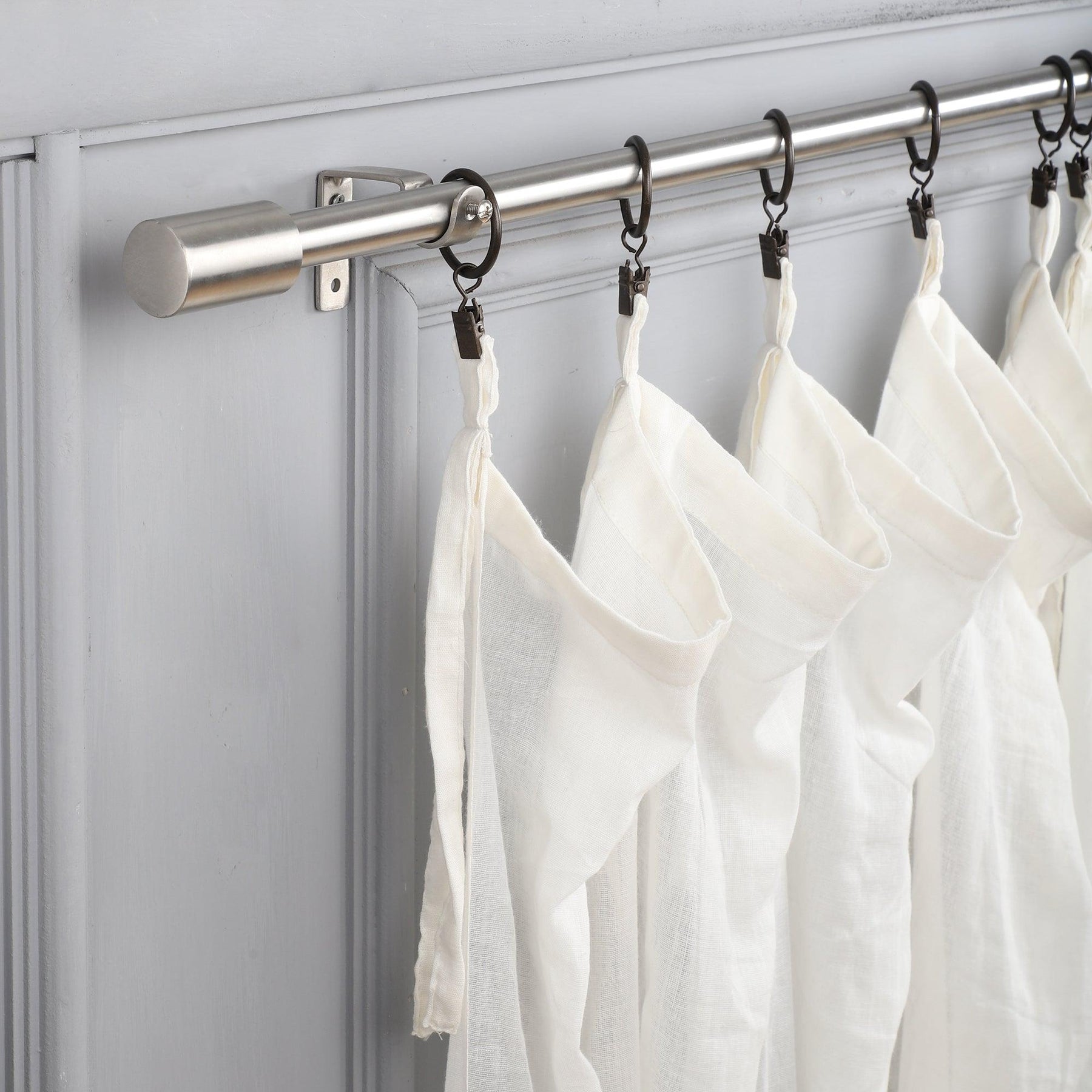 Silver Extendable Curtain Pole | 19mm | Minimalist Finials | 61-366cm-0