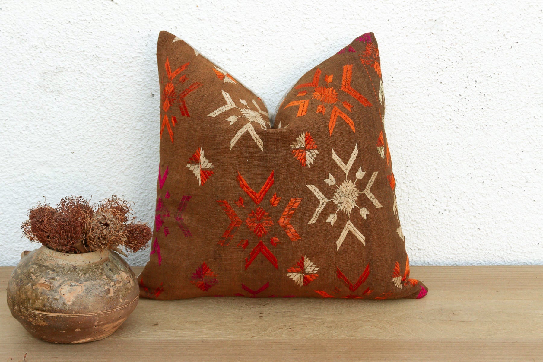 Eternal Flowers, Antique Phulkari Pillow Cover