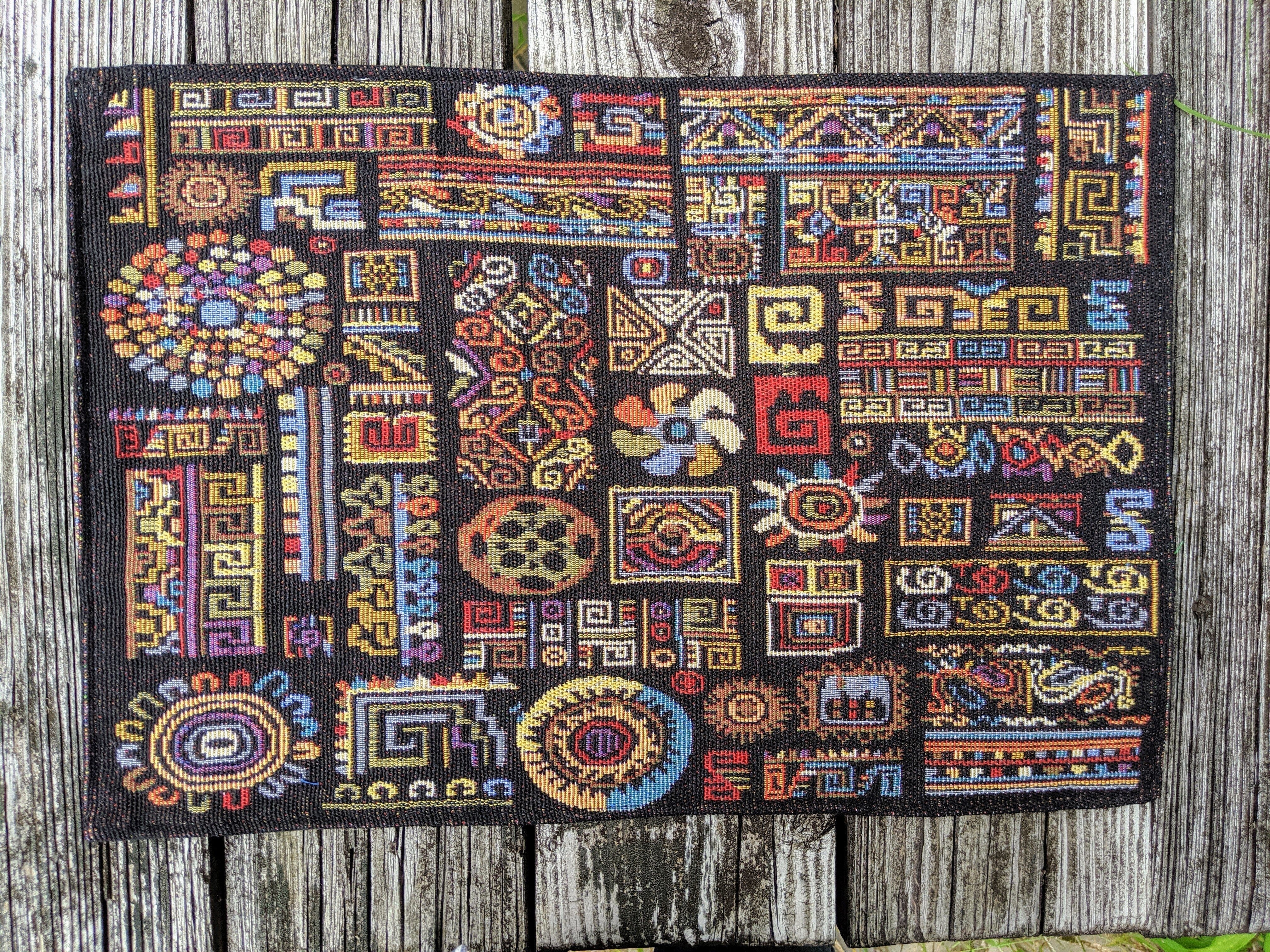 DaDa Bedding Set of 4-Pieces Ethnic Ornaments Geometric Black Tapestry Dining Placemats 13” x 19” (18118)