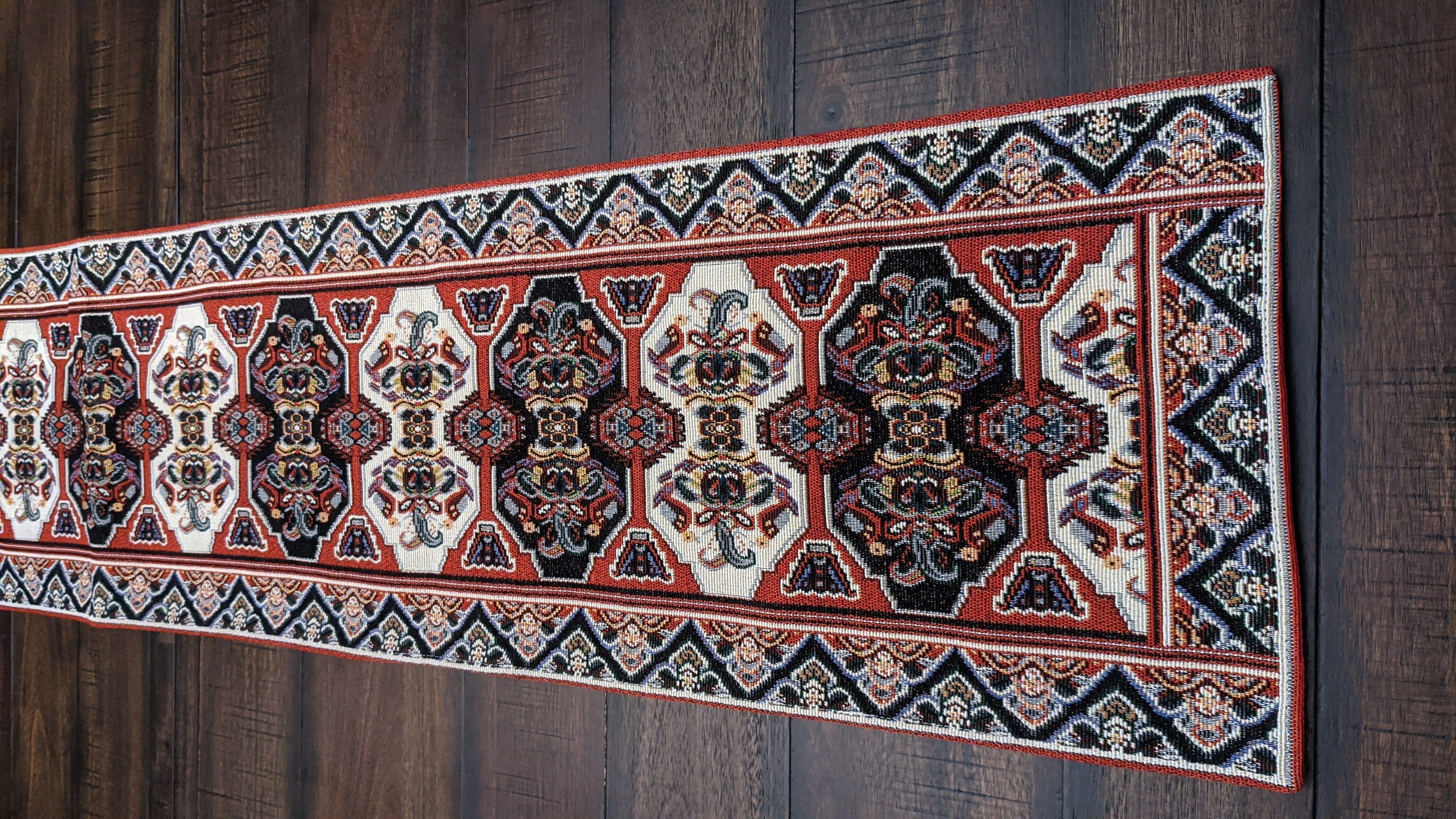 DaDalogy Elegant Majestic Kilim Red Persian Rug Ornate Floral Woven Tapestry Table Runner (18195)