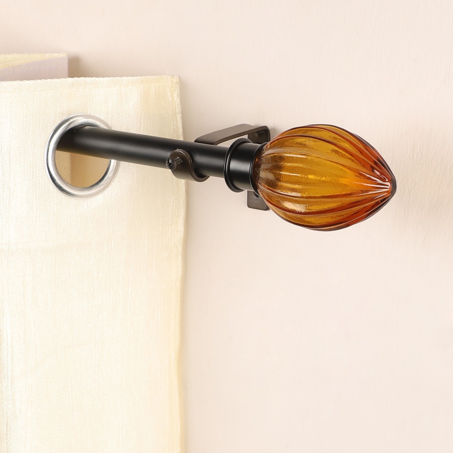 Black Extendable Curtain Pole | 25mm | Amber Glass Finials | 61-366cm-0