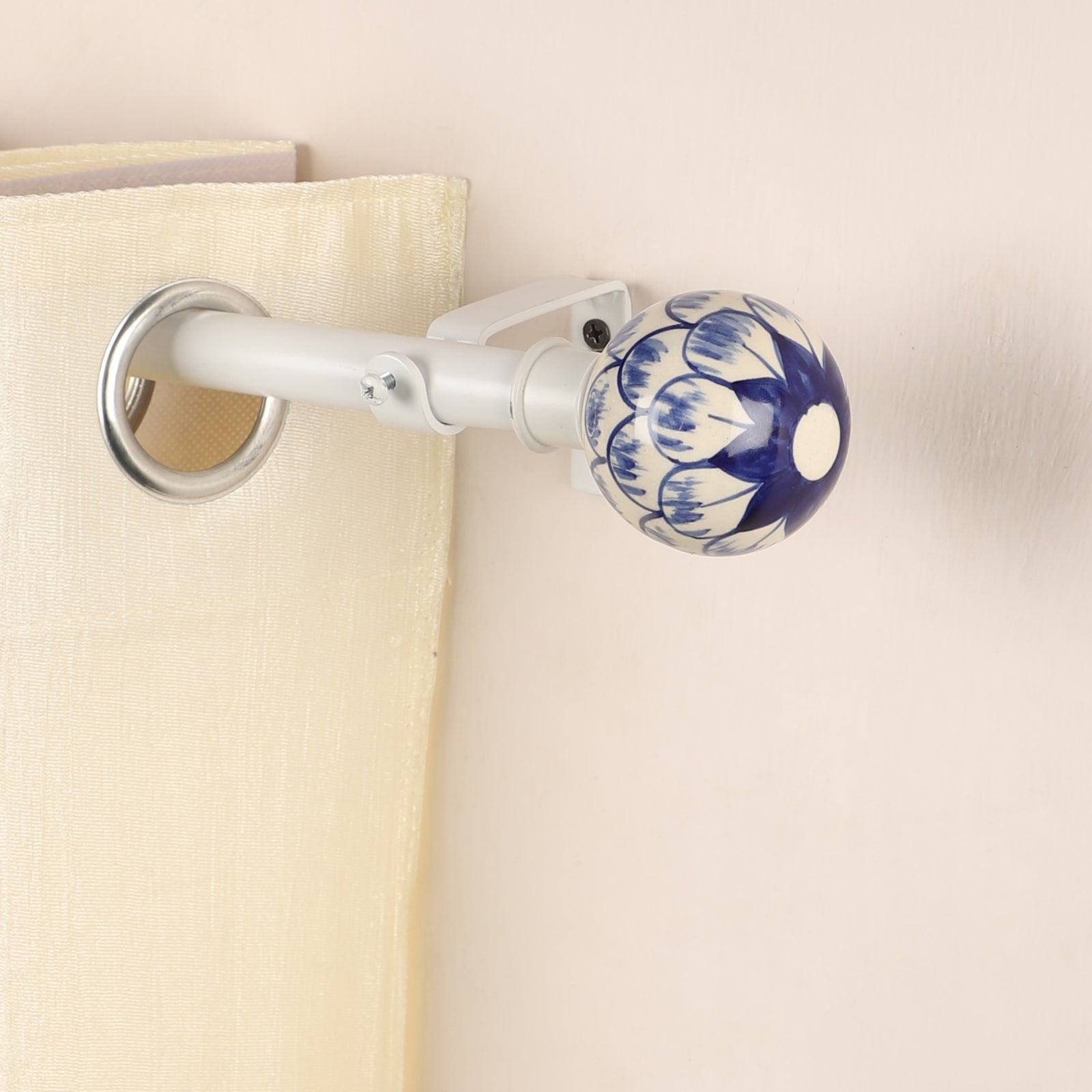 White Extendable Curtain Pole | Blue & White Ceramic Finials | 61-366cm-0