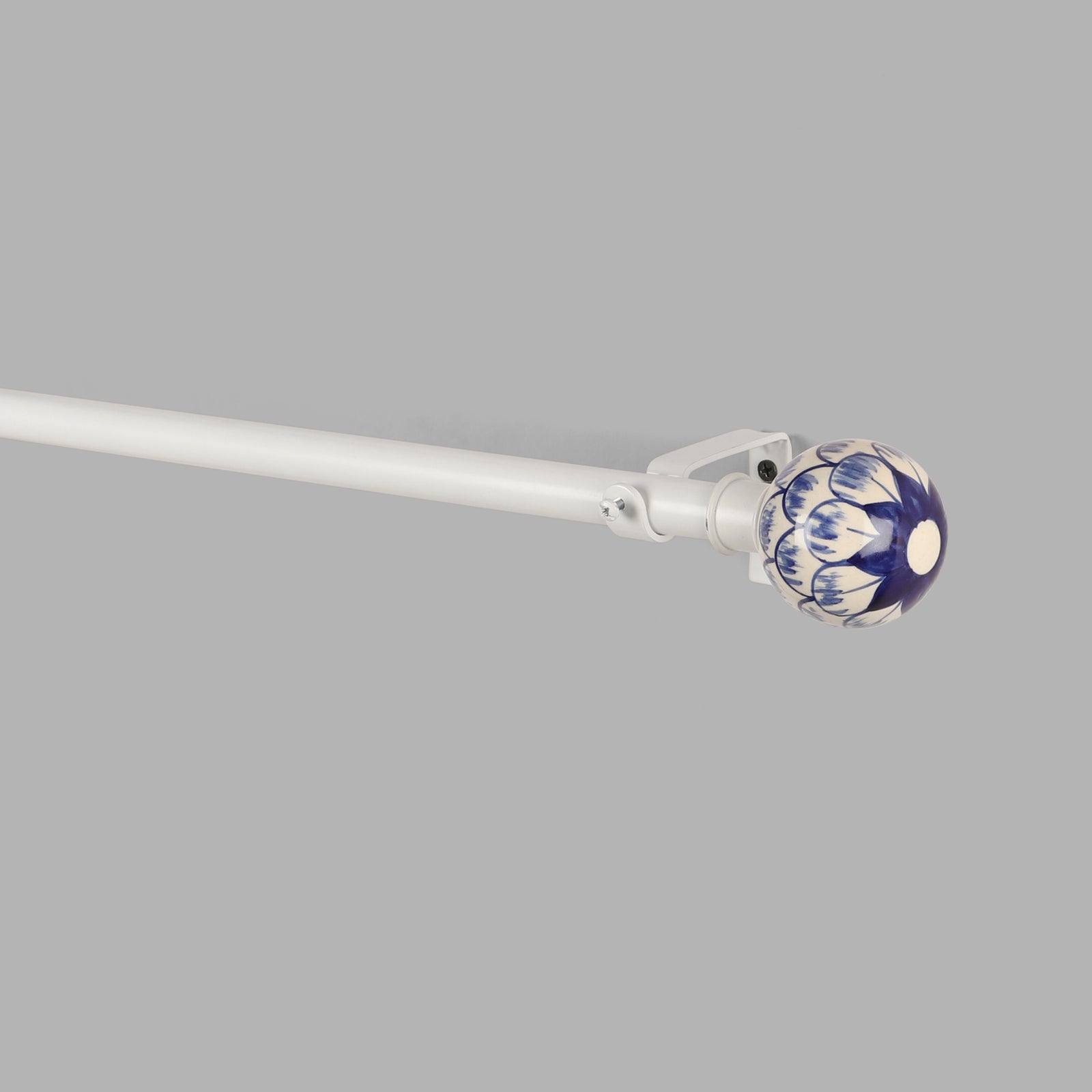 White Extendable Curtain Pole | Blue & White Ceramic Finials | 61-366cm-1