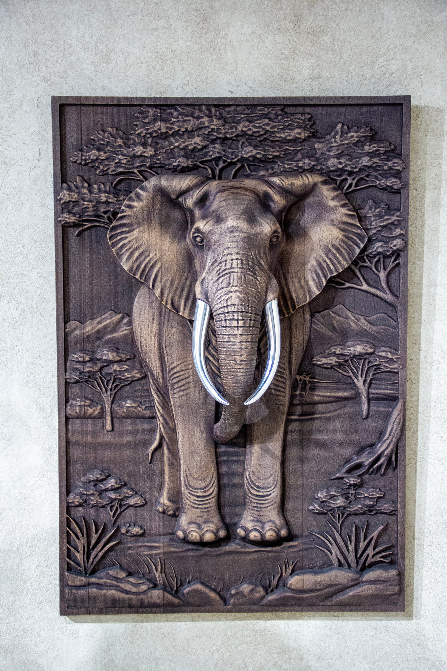 Majestic African Elephant 3D Relief Wood Wall Art