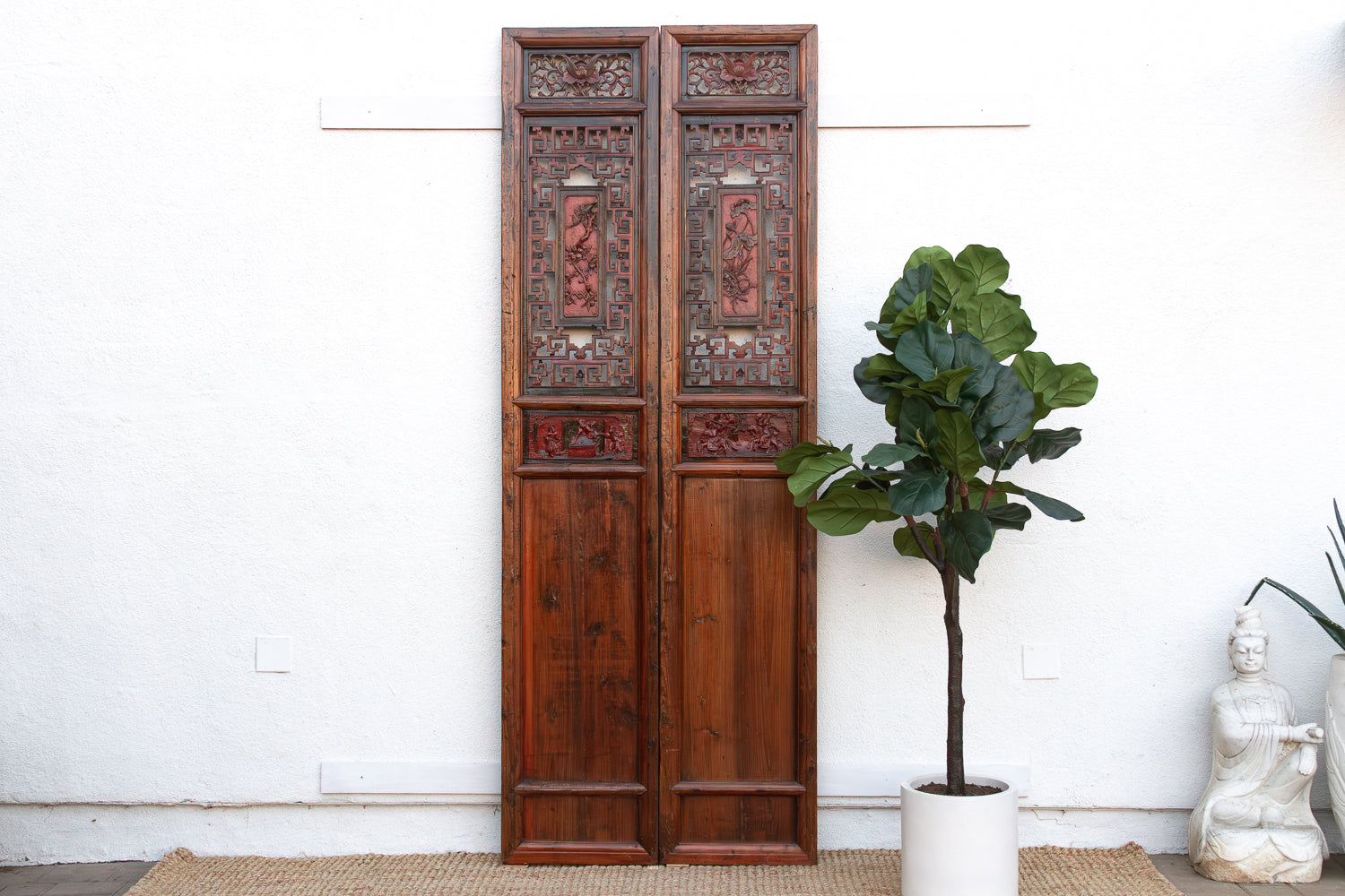 Monumental 103" Tall Chinese Lattice Door Screens, A Pair