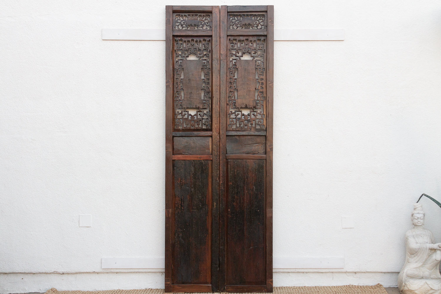 Monumental 103" Tall Chinese Lattice Door Screens, A Pair