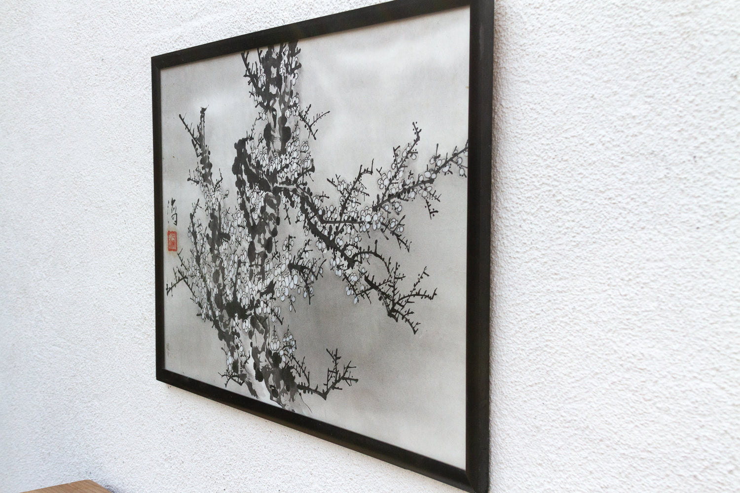 Framed Chinese Ink Wash Plum Blossom Painting