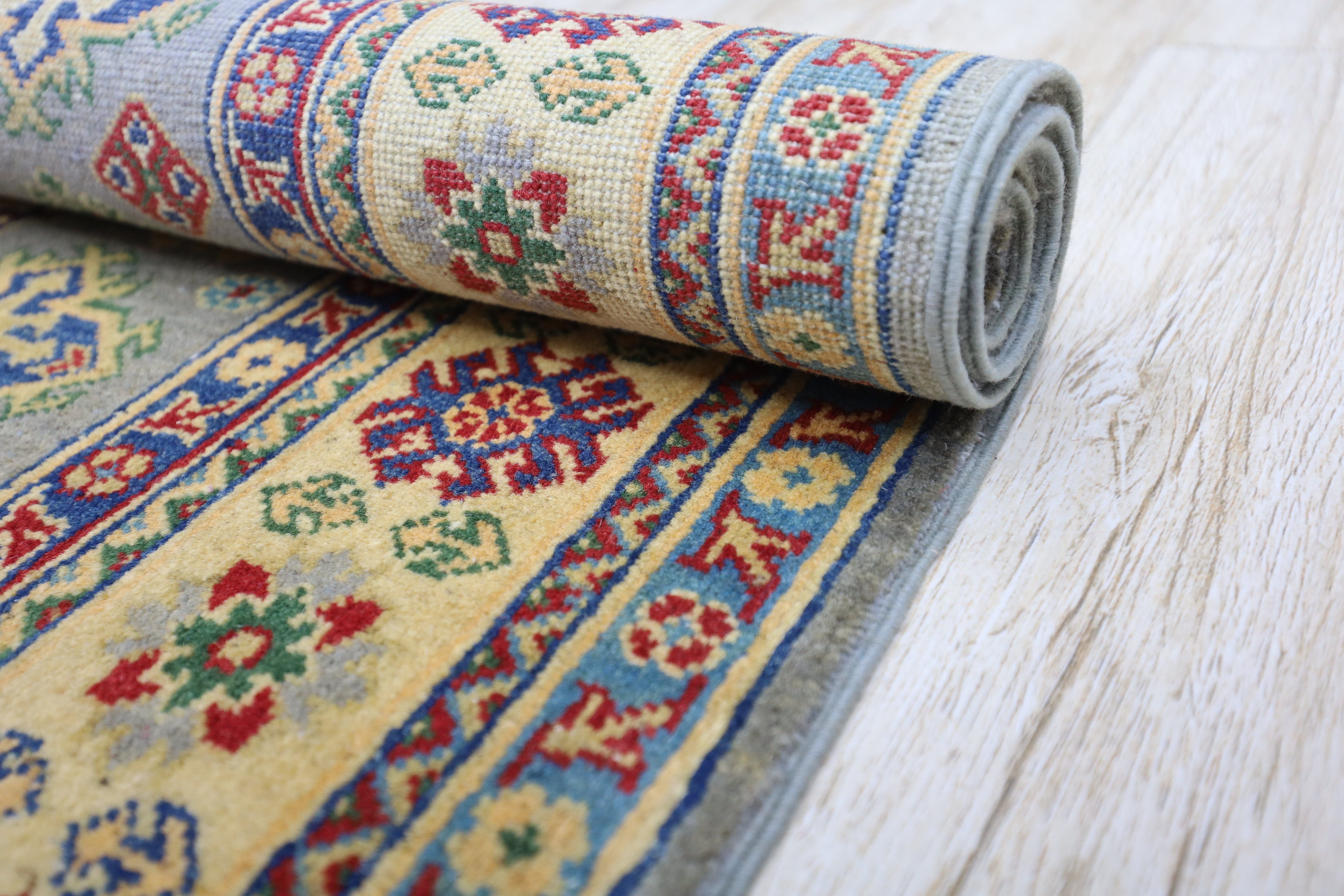 Hand-Knotted Afghani Kazak Wool Rug – 3’11″ x 5’6″