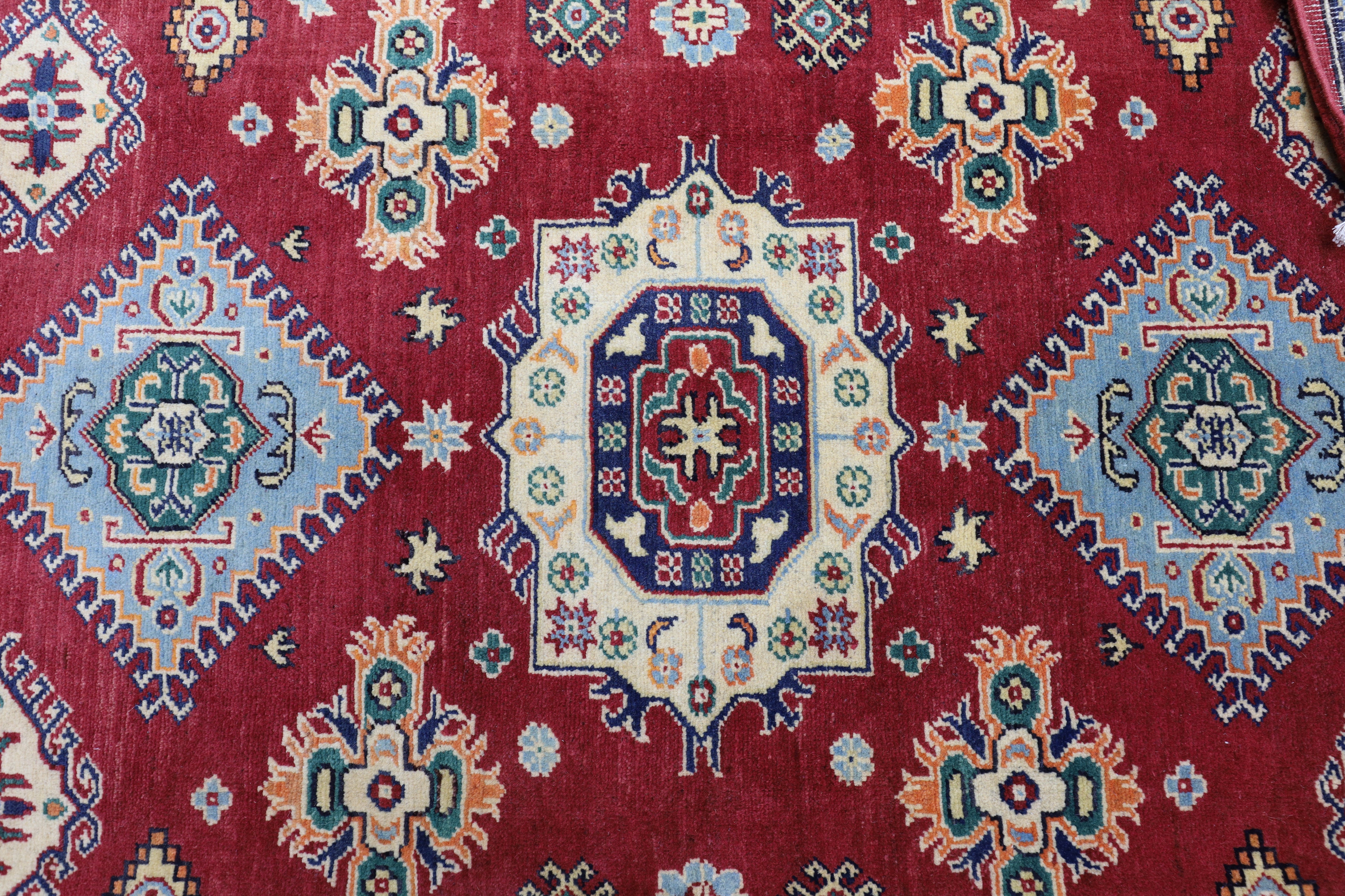 Hand-Knotted Afghani Kazak Wool Rug – 4’10″ x 6’6″