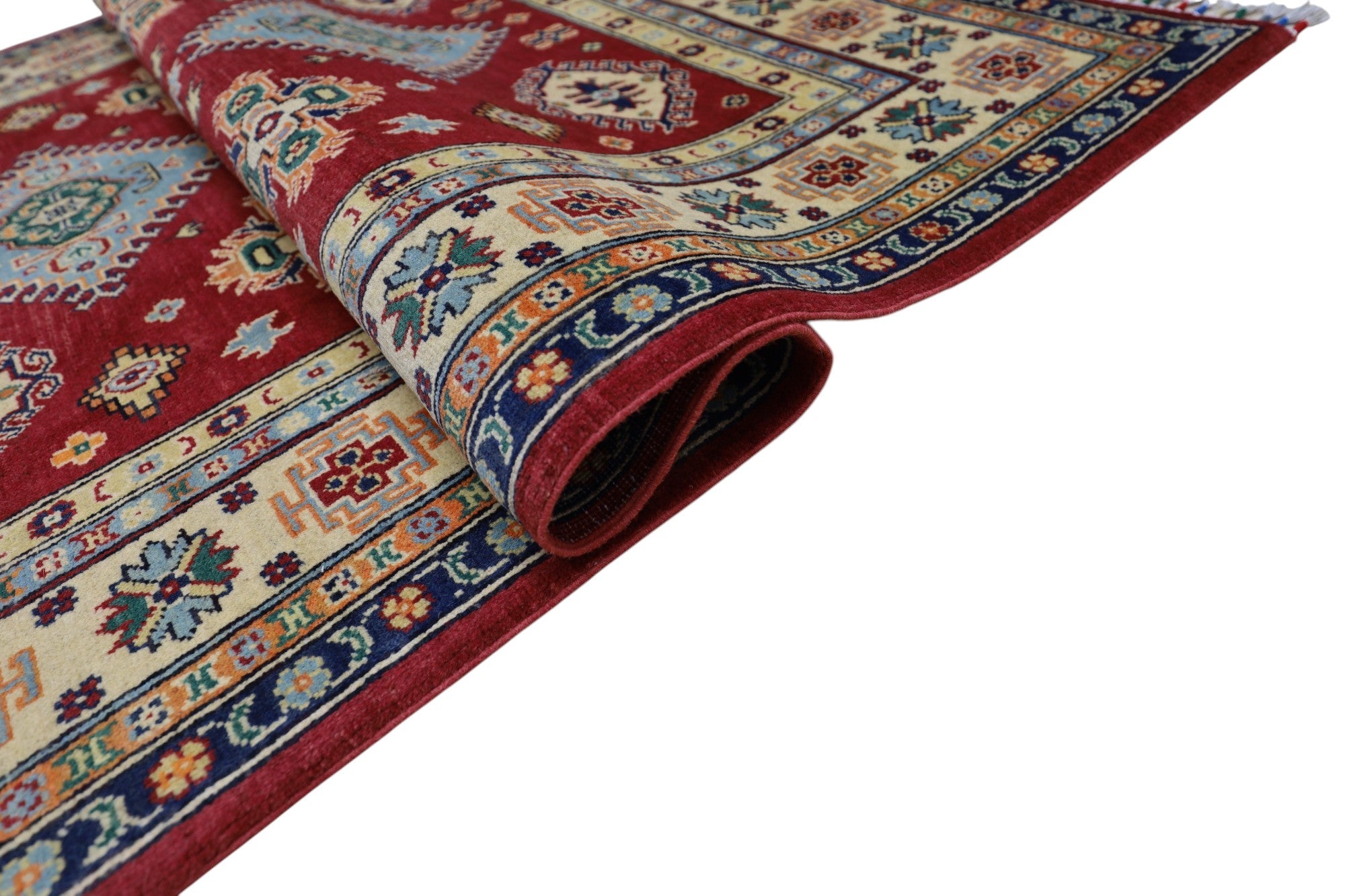 Hand-Knotted Afghani Kazak Wool Rug – 4’10″ x 6’6″