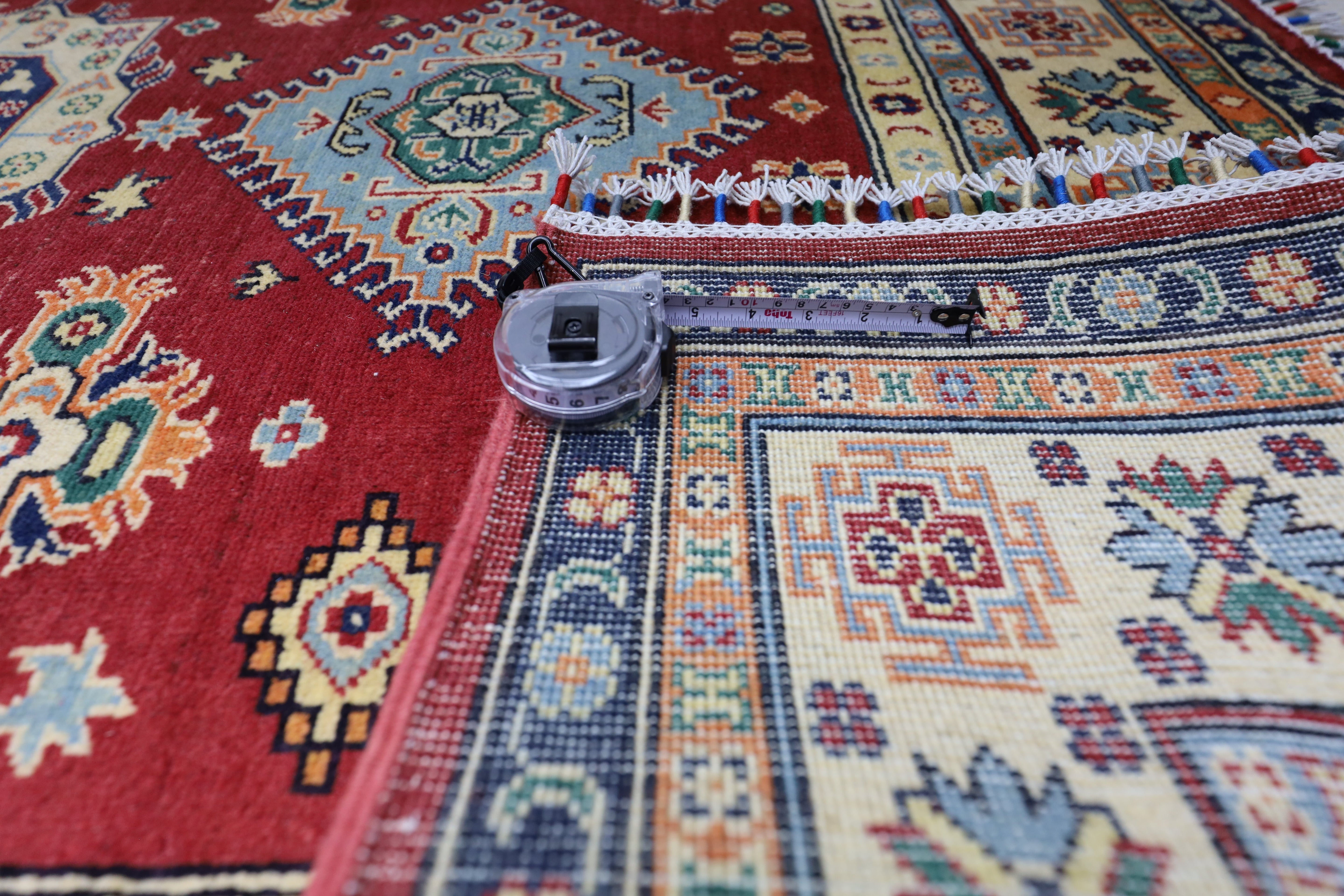 Hand-Knotted Afghani Kazak Wool Rug – 4’10″ x 6’6″