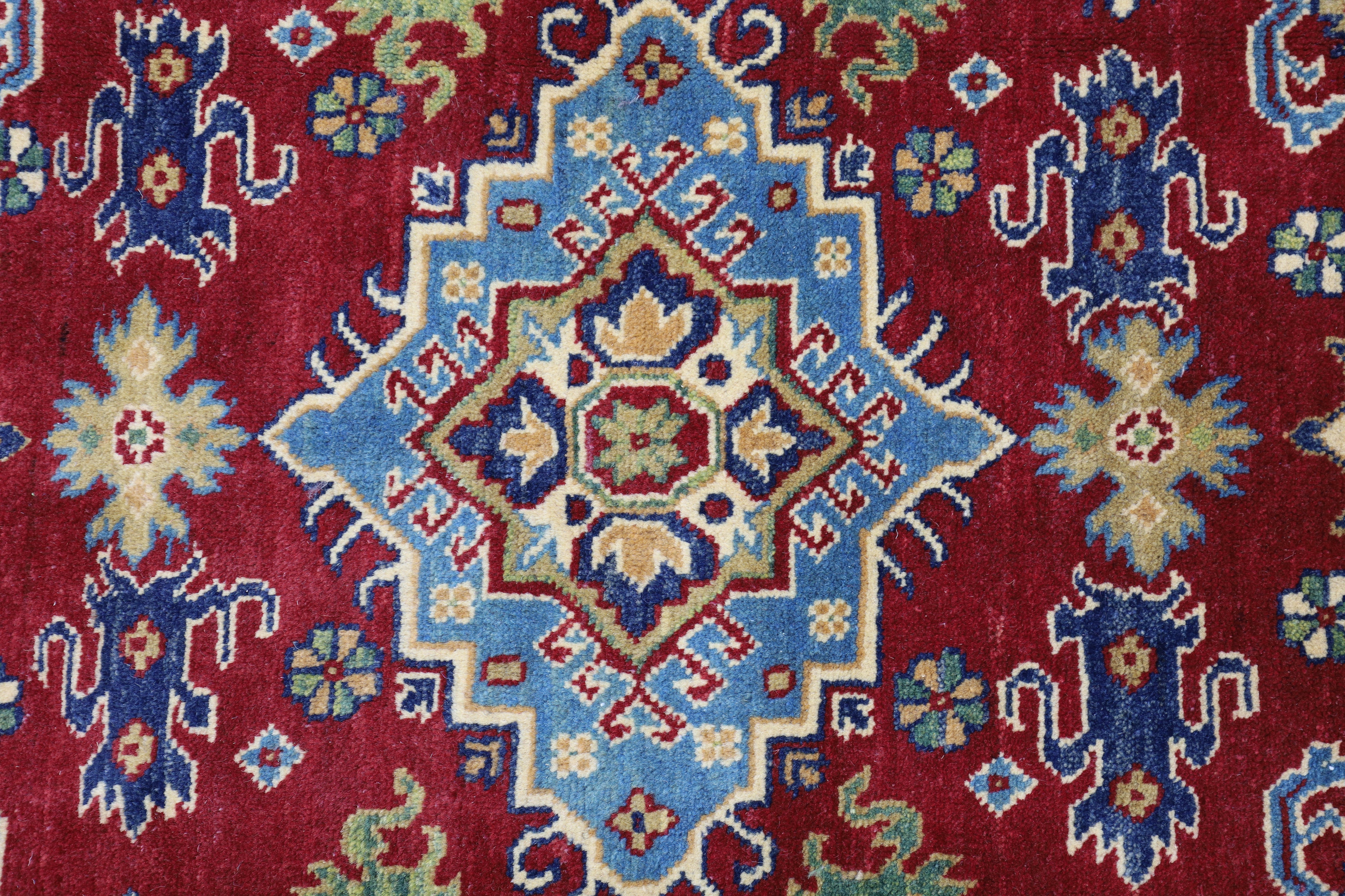 Hand-Knotted Afghani Kazak Wool Rug – 4’9″ x 6’8″